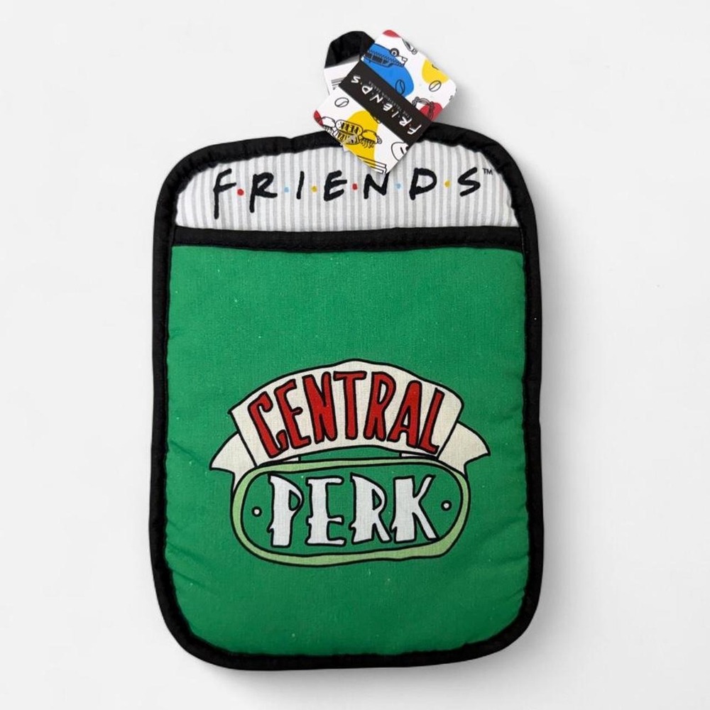 Friends Central Perk potholder with repeating 'CENTRAL PERK' logo pattern